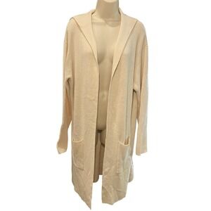 Eileen Fisher Plus 1X Hooded Knit Long Ribbed Cardigan Merino Wool Open Front